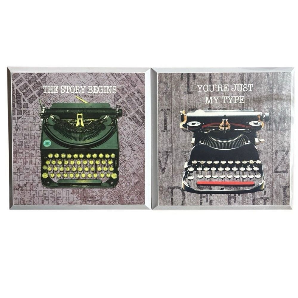 2 Wooden 8.5x8.5 Old Fashioned Typewriter Signs